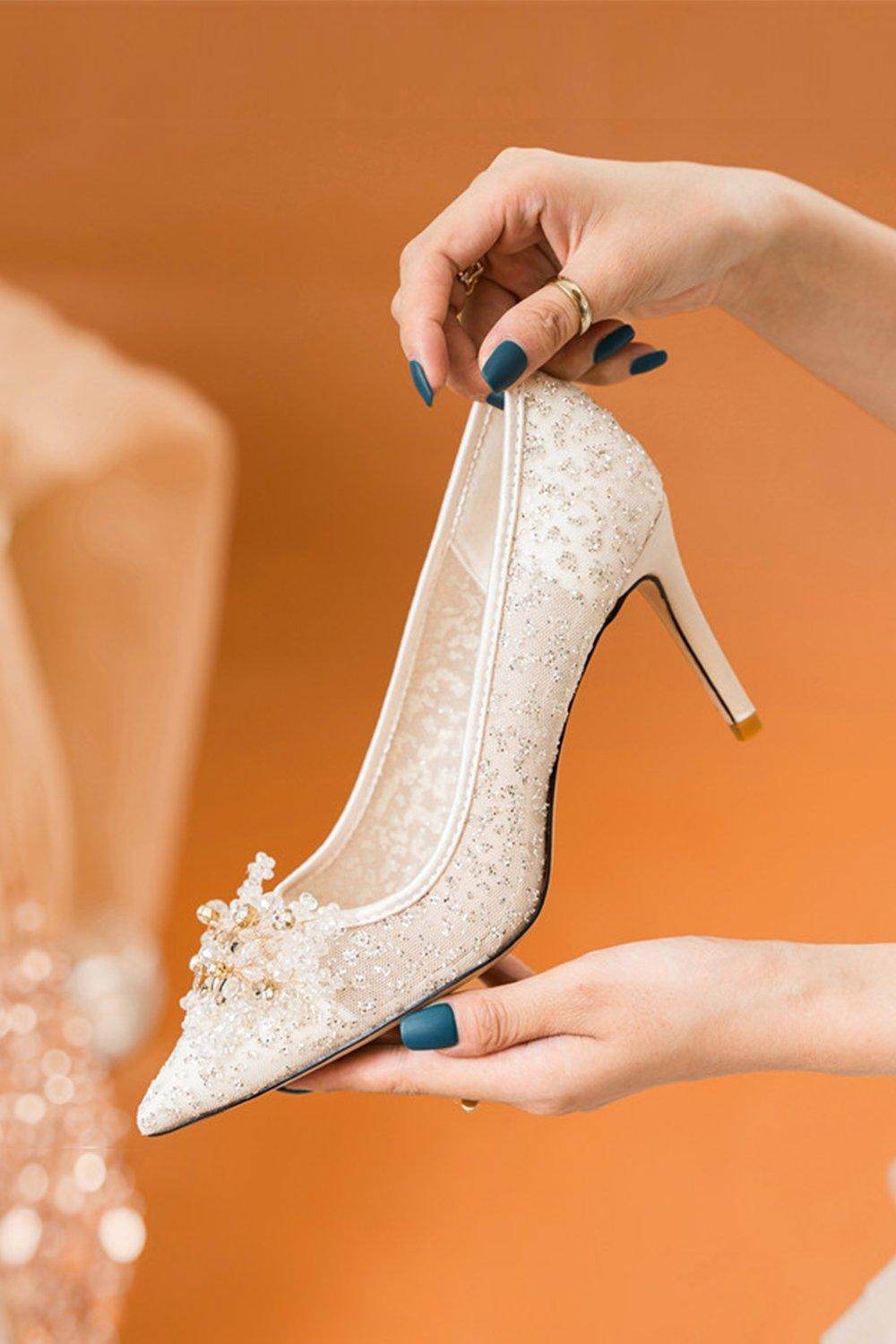 Stiletto Heel 8cm Tulle Heels Bridal Shoes CK0121 - COCOMELODY
