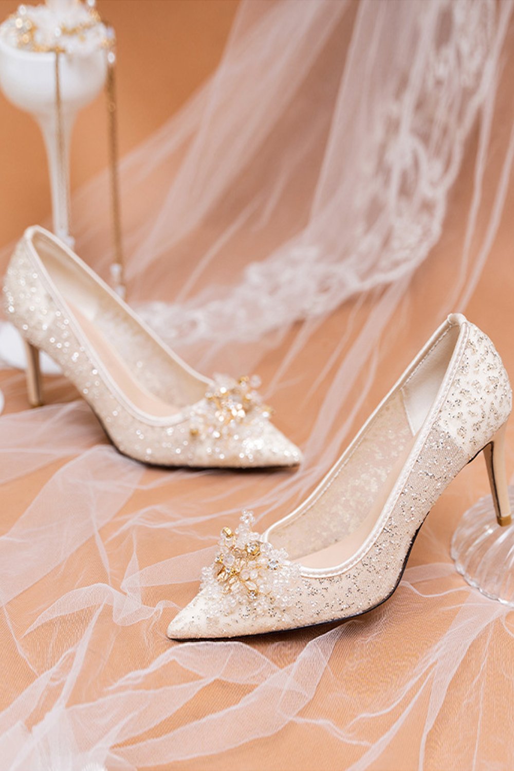 Stiletto Heel 8cm Tulle Heels Bridal Shoes CK0121