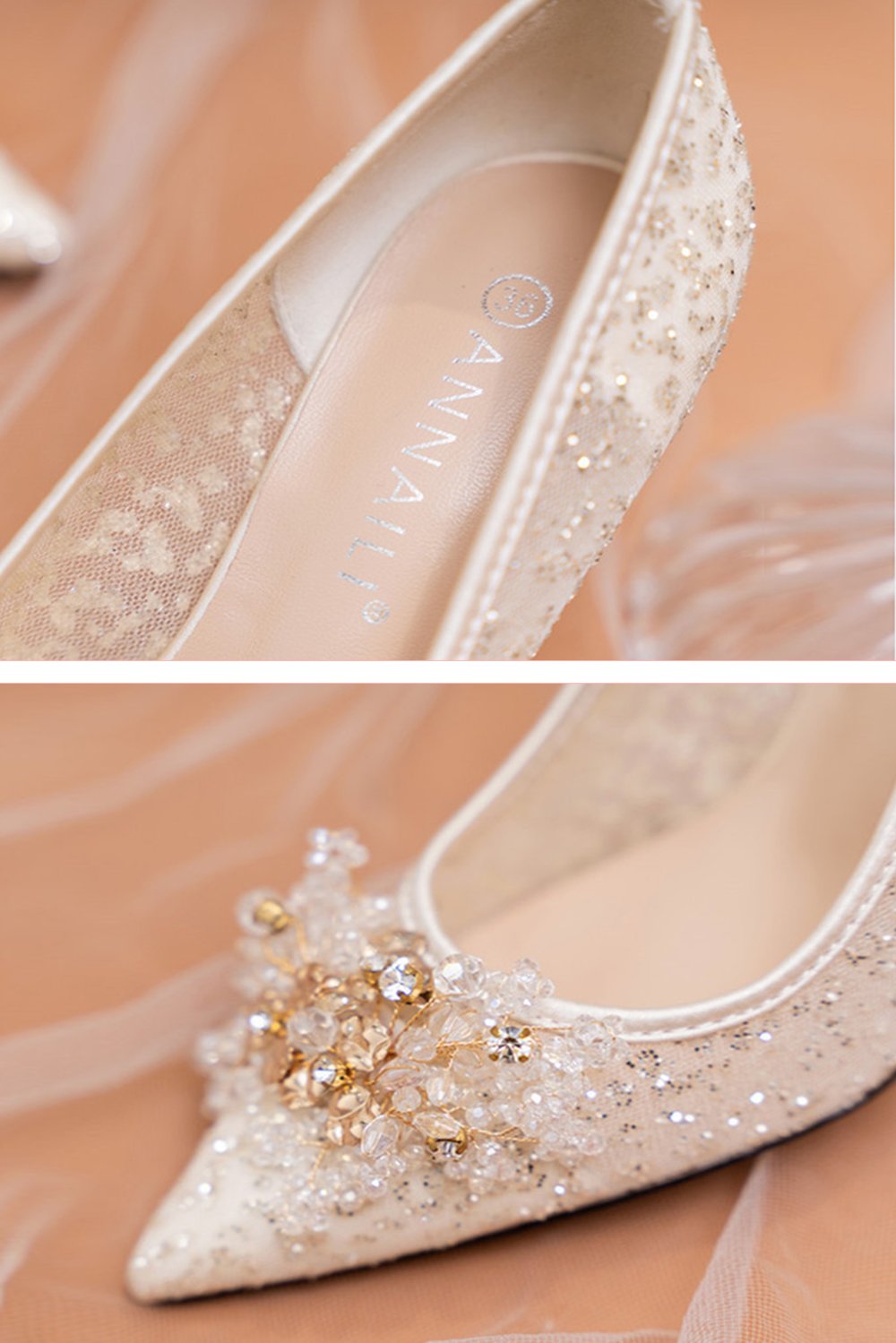 Stiletto Heel 8cm Tulle Heels Bridal Shoes CK0121