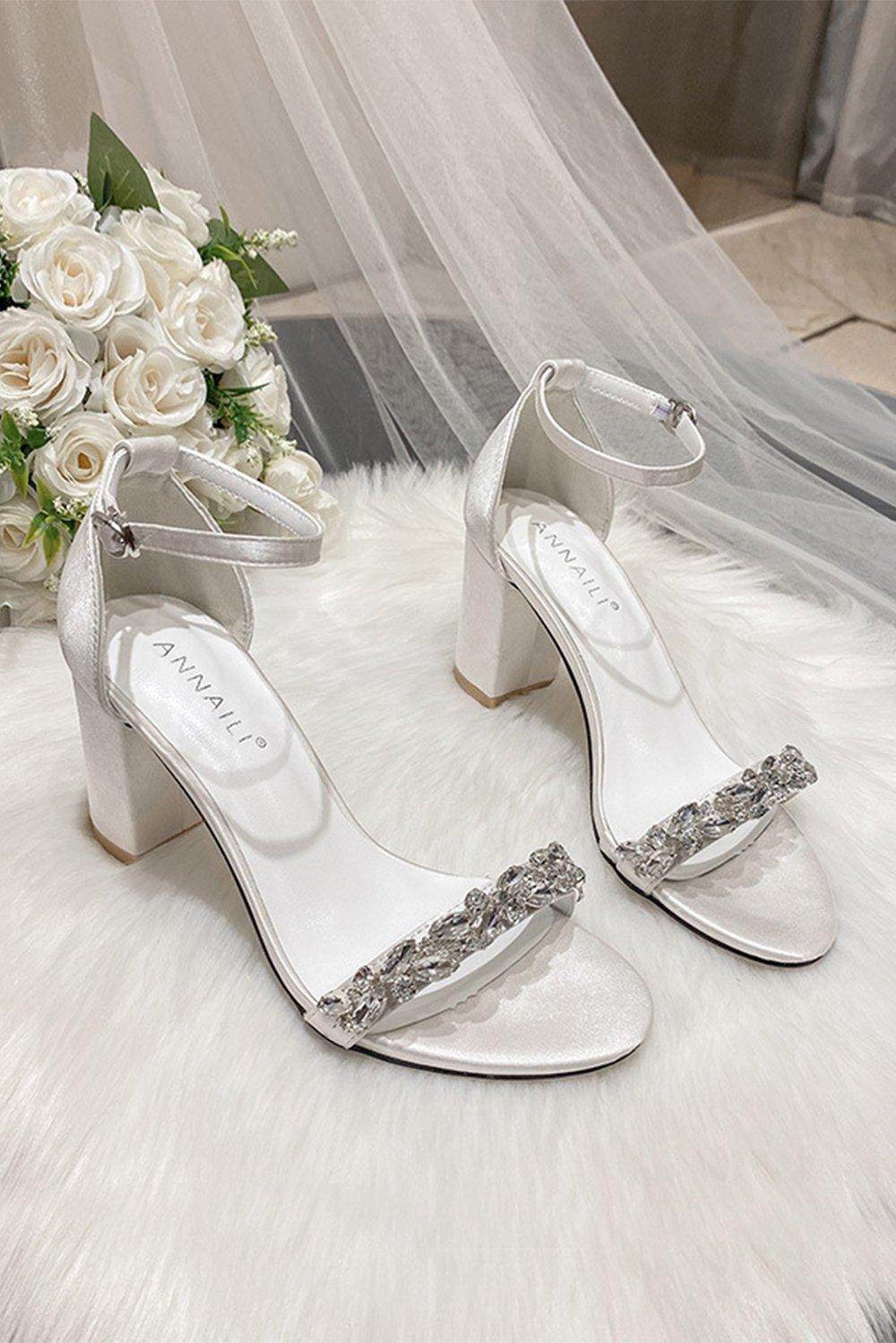 Chunky Heel Satin Heels Bridal Shoes COCOMELODY CK0123