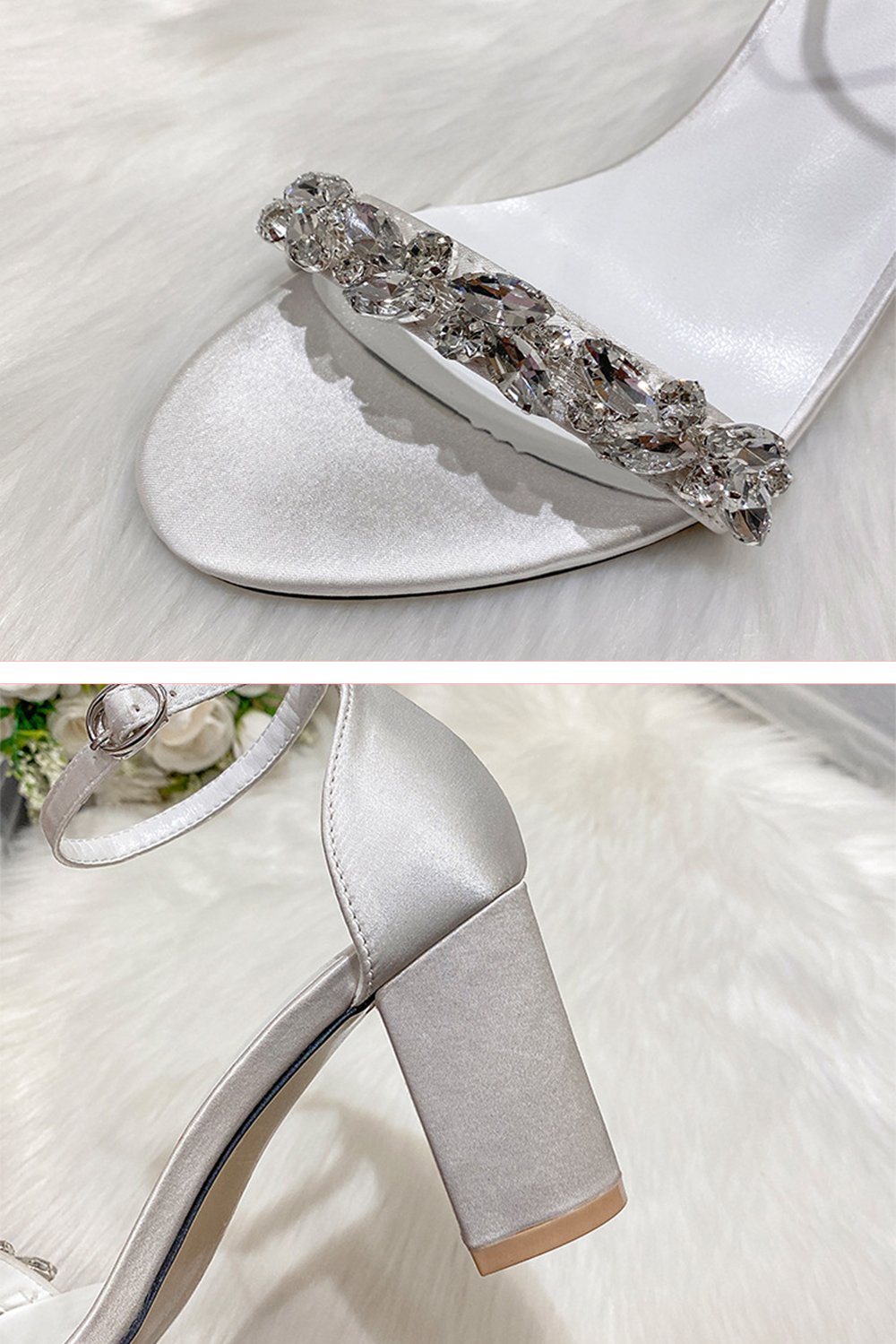 Chunky Heel 7.5cm Satin Heels Bridal Shoes CK0123