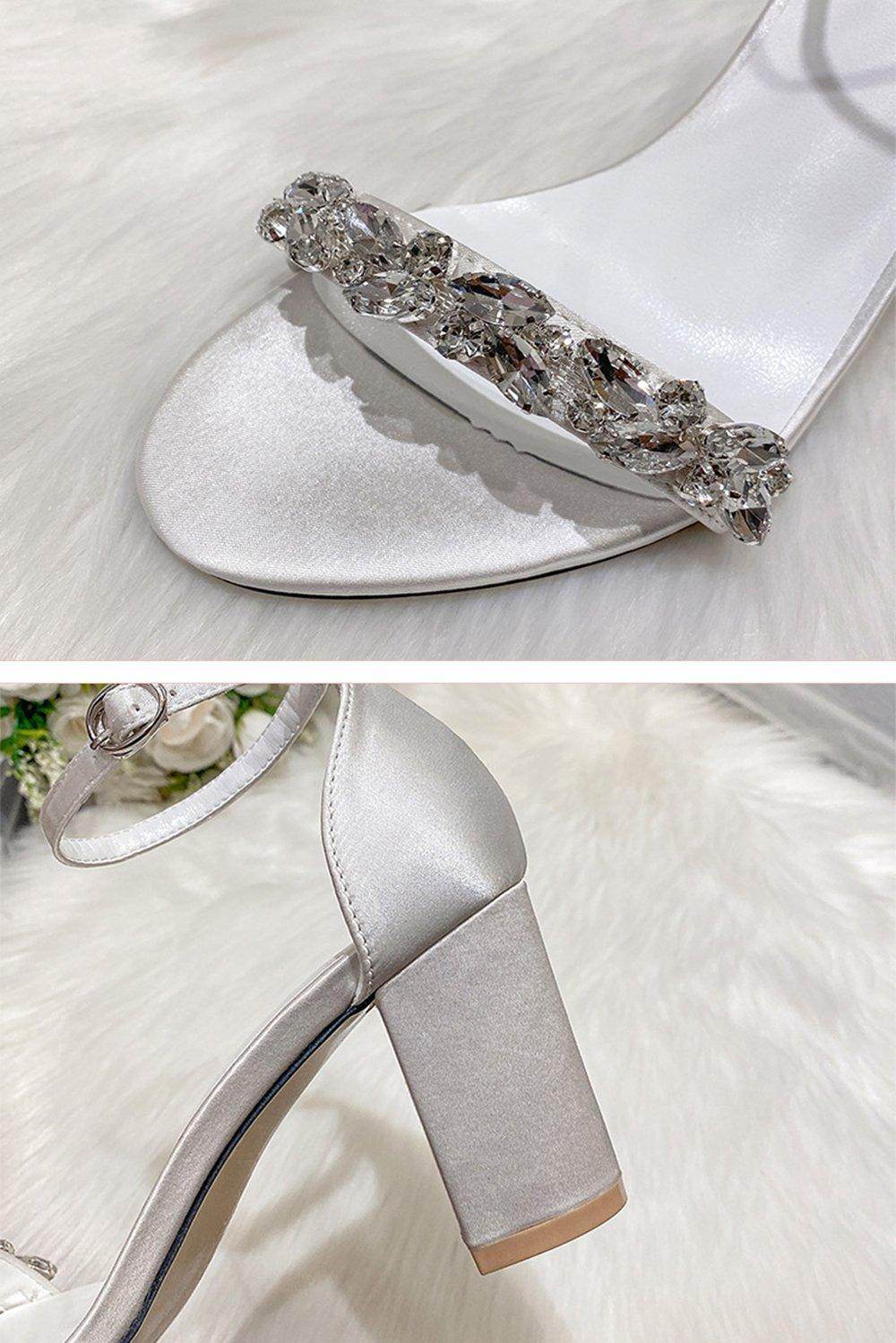 Chunky Heel 7.5cm Satin Heels Bridal Shoes CK0123 - COCOMELODY