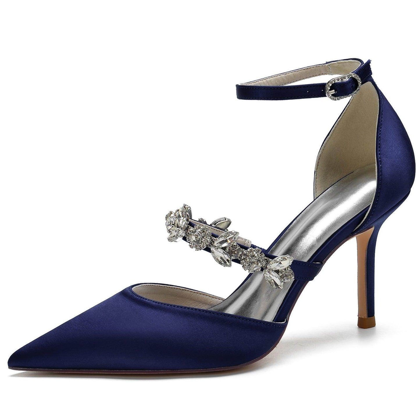 Blue Rhinestone Ankle Strap Pointy Stiletto Heels CK0131 - COCOMELODY