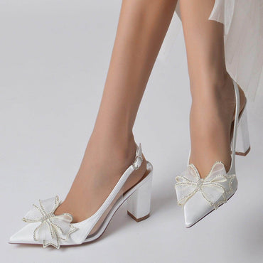 Chunky Heel 8.5cm Silk-Like Shoes CK0183 - COCOMELODY