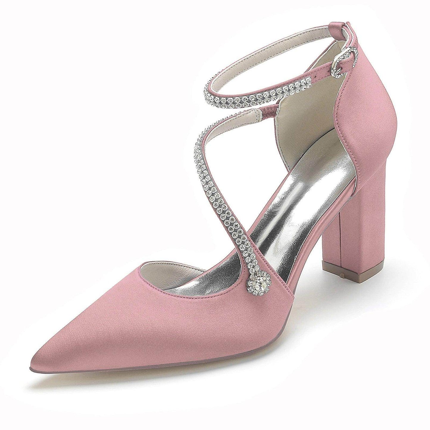 Chunky Heel 8.5cm Silk-Like Shoes CK0193 - COCOMELODY