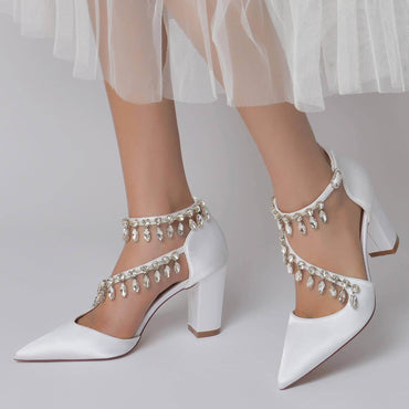 Chunky Heel 8.5cm Silk-Like Shoes CK0195 - COCOMELODY