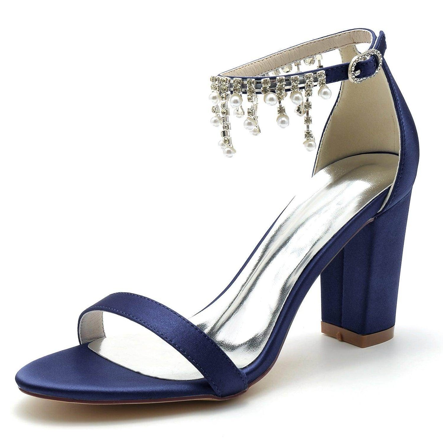 Silver Block Heel Sandals CK0297 - COCOMELODY