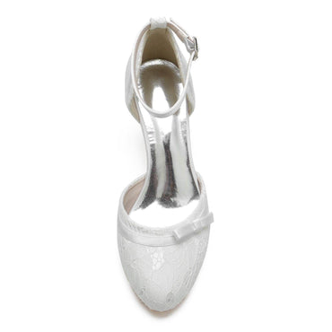 Chunky Heel 6.5cm Silk-Like Lace Shoes CK0372 - COCOMELODY