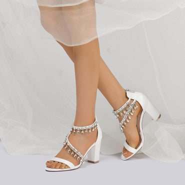 Chunky Heel 8.5cm Silk-Like Shoes CK0381 - COCOMELODY