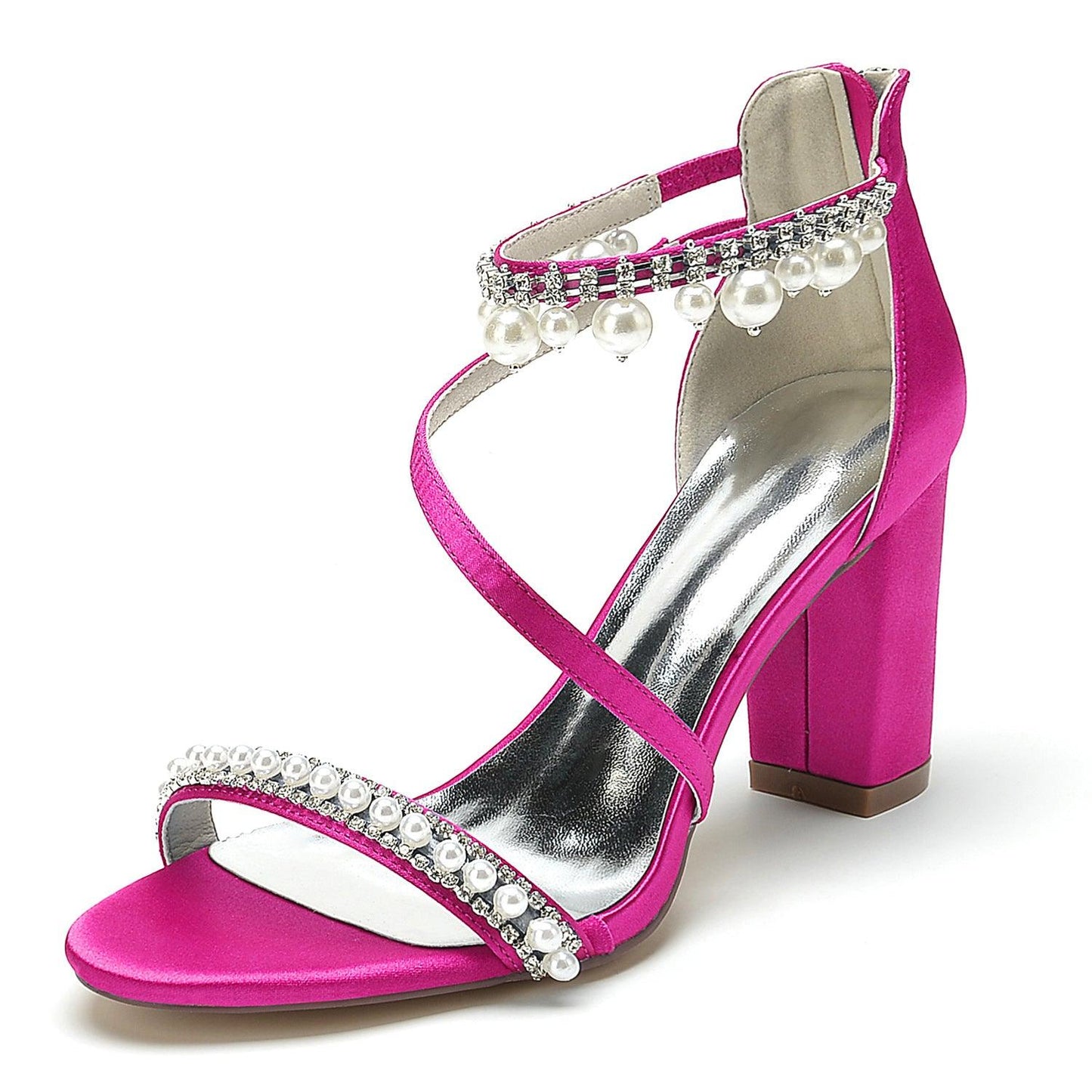 Chunky Heel 8.5cm Silk-Like Shoes CK0384 - COCOMELODY
