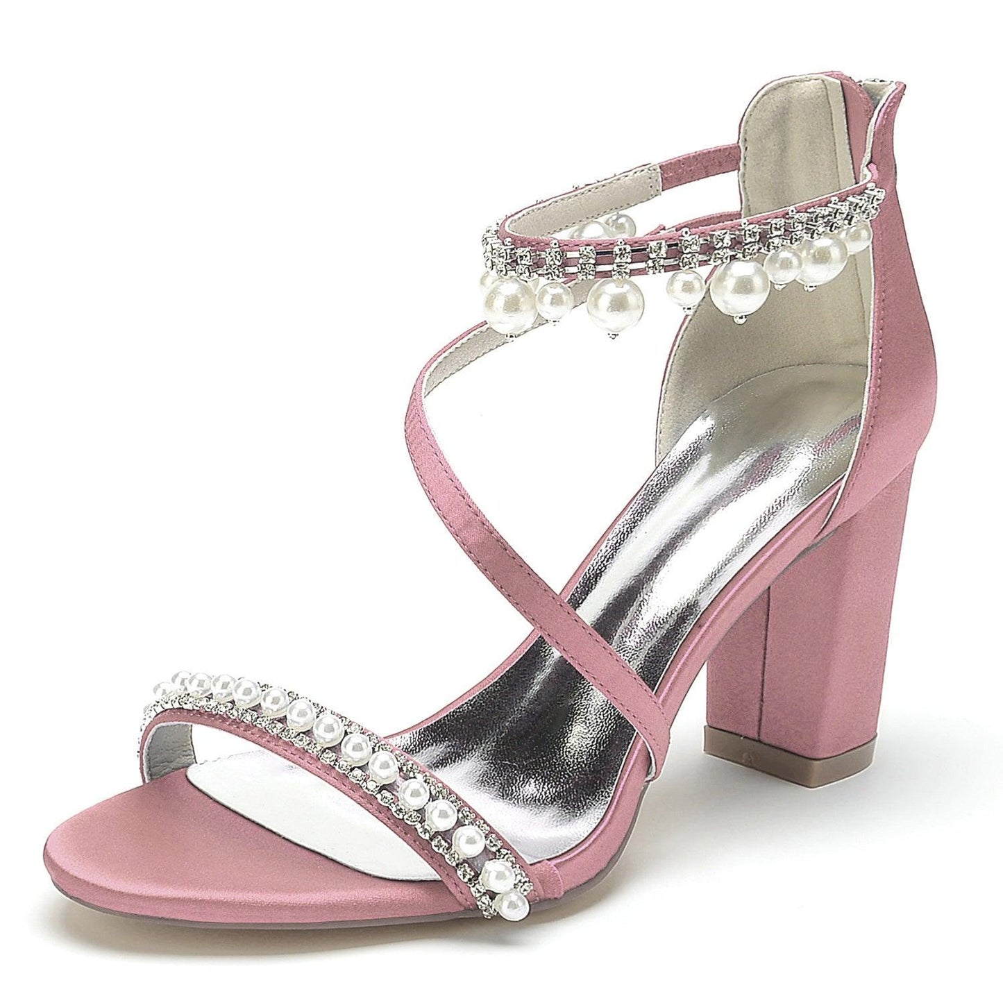 Chunky Heel 8.5cm Silk-Like Shoes CK0384 - COCOMELODY