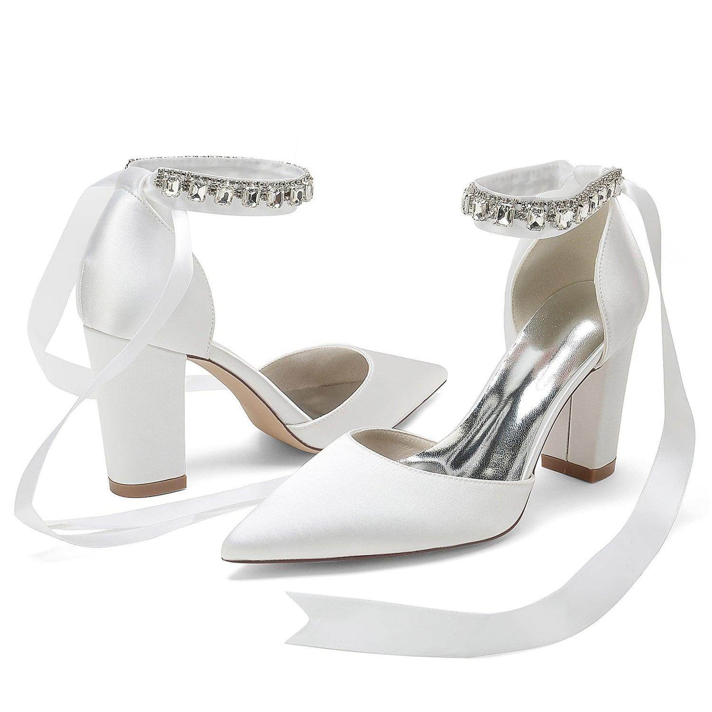 Chunky Heel 8.5cm Silk-Like Shoes CK0399 - COCOMELODY
