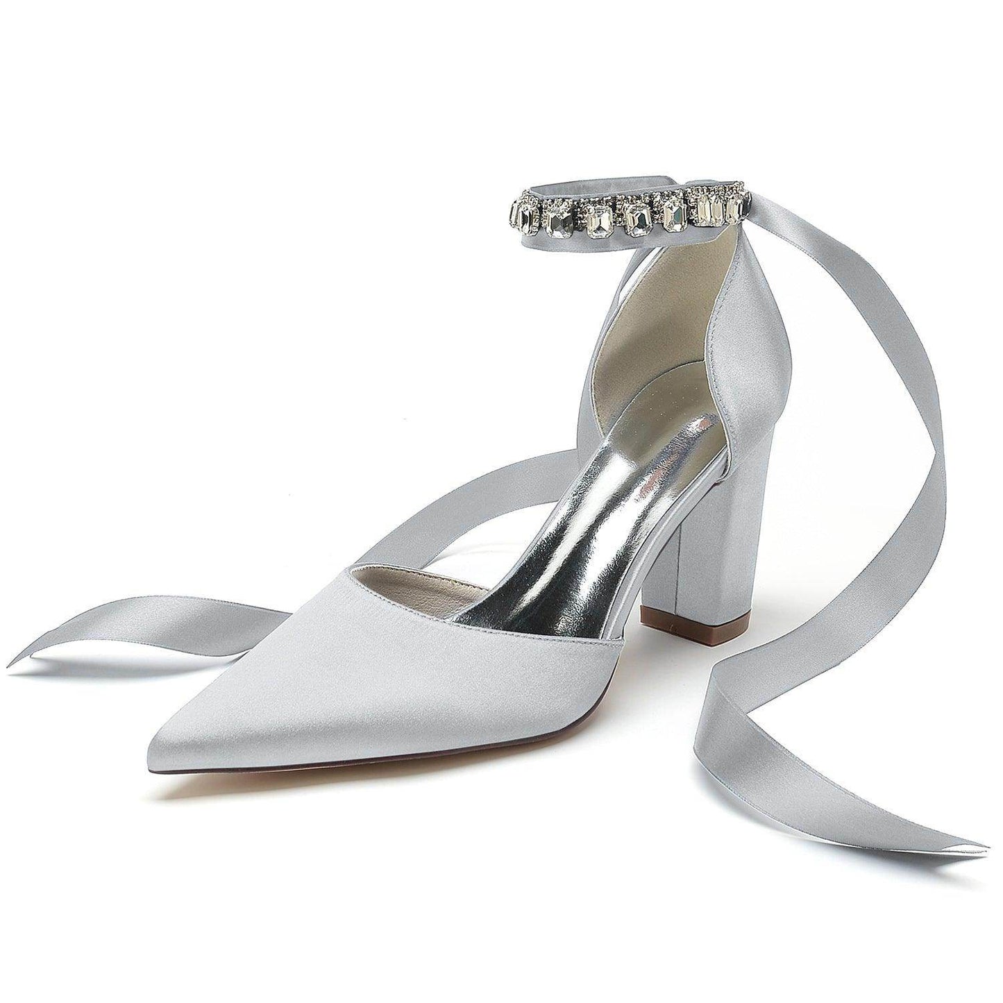 Chunky Heel 8.5cm Silk-Like Shoes CK0399 - COCOMELODY
