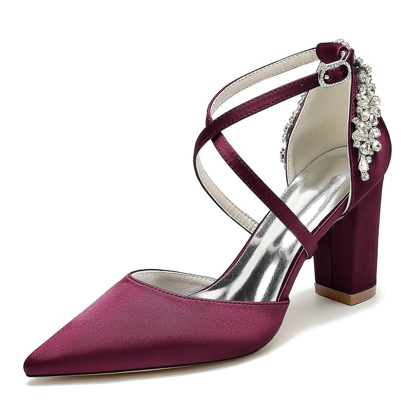 Chunky Heel 8.5cm Silk-Like Shoes CK0462 - COCOMELODY