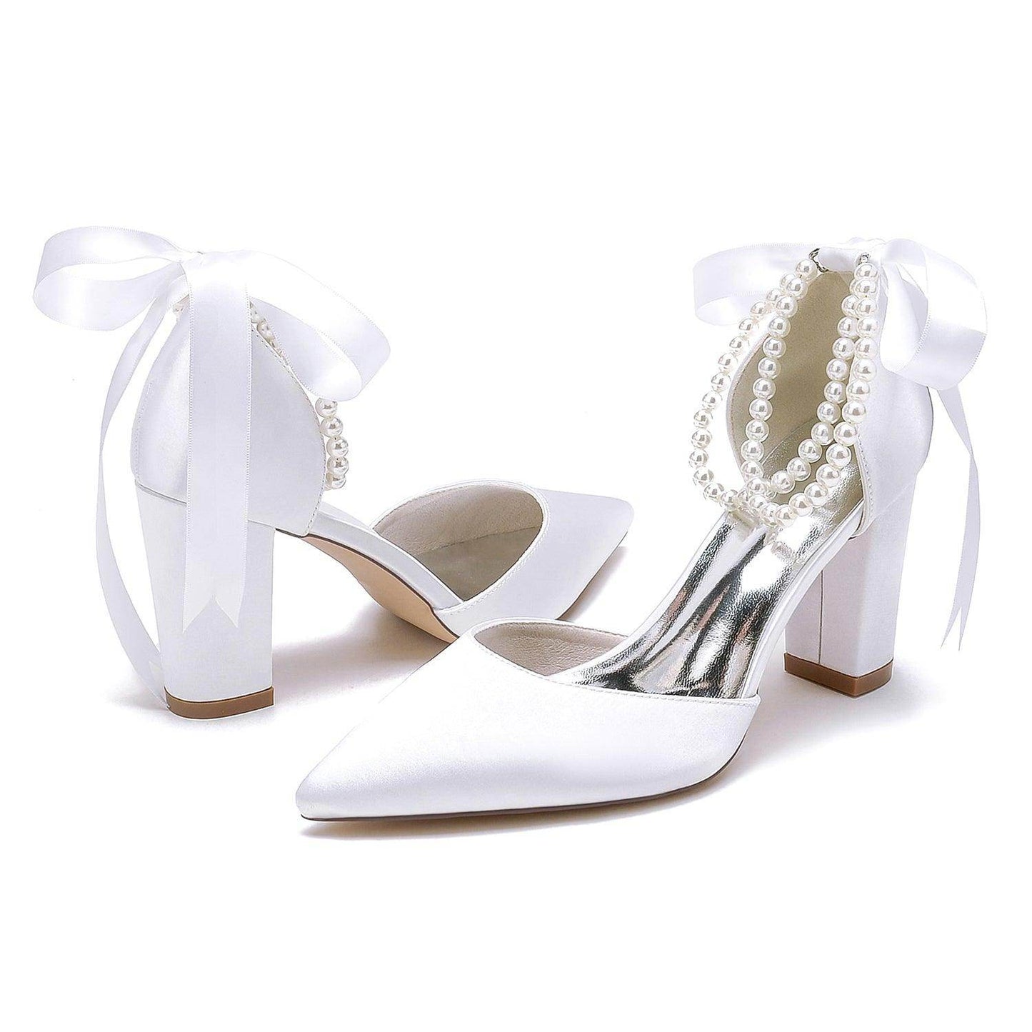 Chunky Heel 8.5cm Silk-Like Shoes CK0487 - COCOMELODY