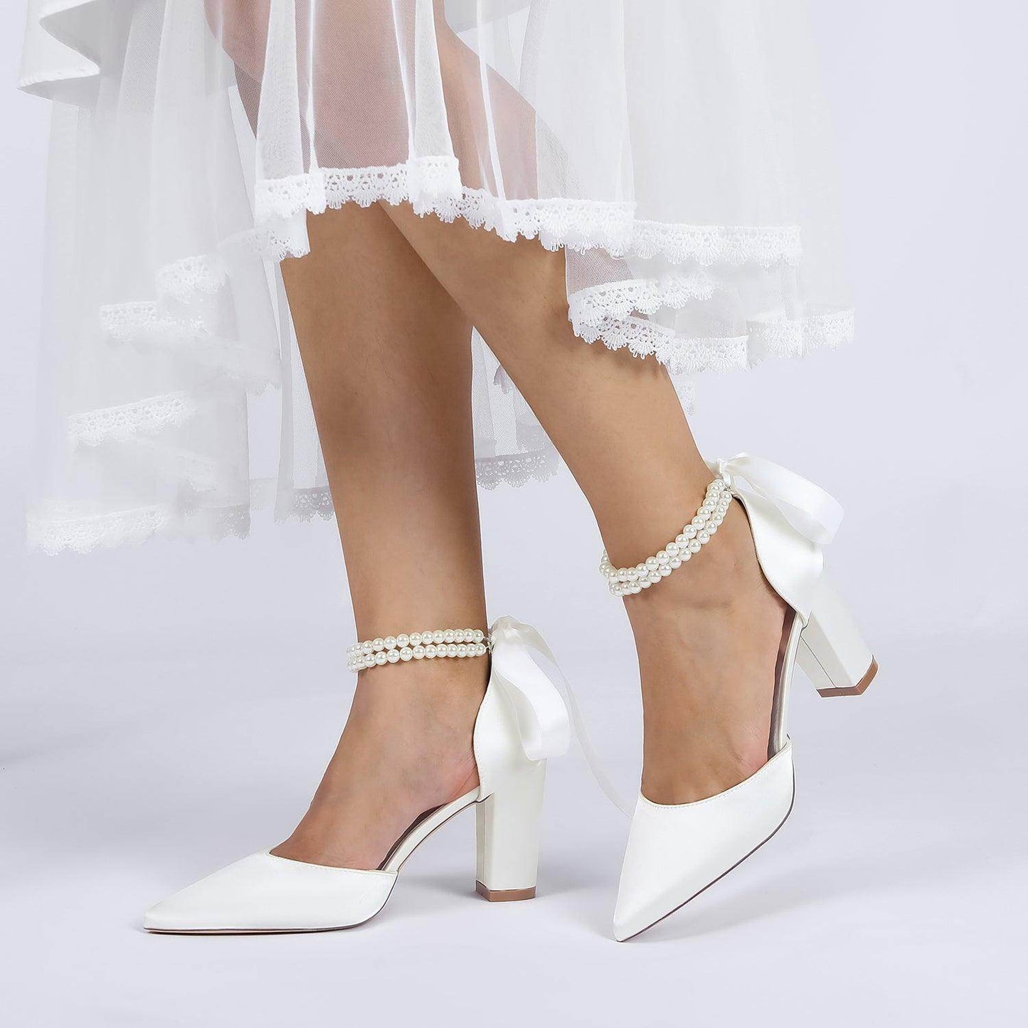 Chunky Heel 8.5cm Silk-Like Shoes CK0487 - COCOMELODY