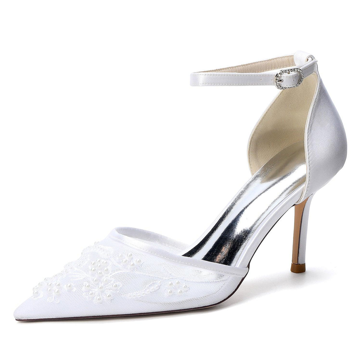 Stiletto Heel 8.5cm Lace Silk-Like Pearl Embroidered Mesh Shoes CK0489 - 10 Days / White / 35 - COCOMELODY