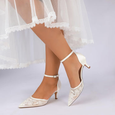 Stiletto Heel 6cm Lace Silk-Like Pearl Embroidered Mesh Shoes CK0494 - 10 Days / Dark Blue / 35 - COCOMELODY