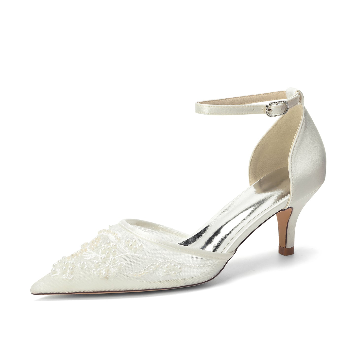 Stiletto Heel 6cm Lace Silk-Like Pearl Embroidered Mesh Shoes CK0494