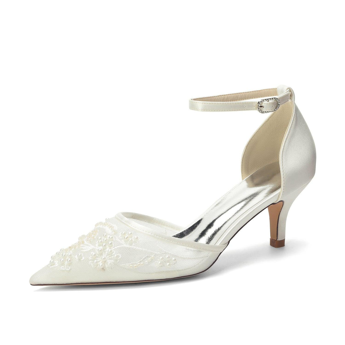 Stiletto Heel 6cm Lace Silk-Like Pearl Embroidered Mesh Shoes CK0494 - 10 Days / Ivory / 35 - COCOMELODY