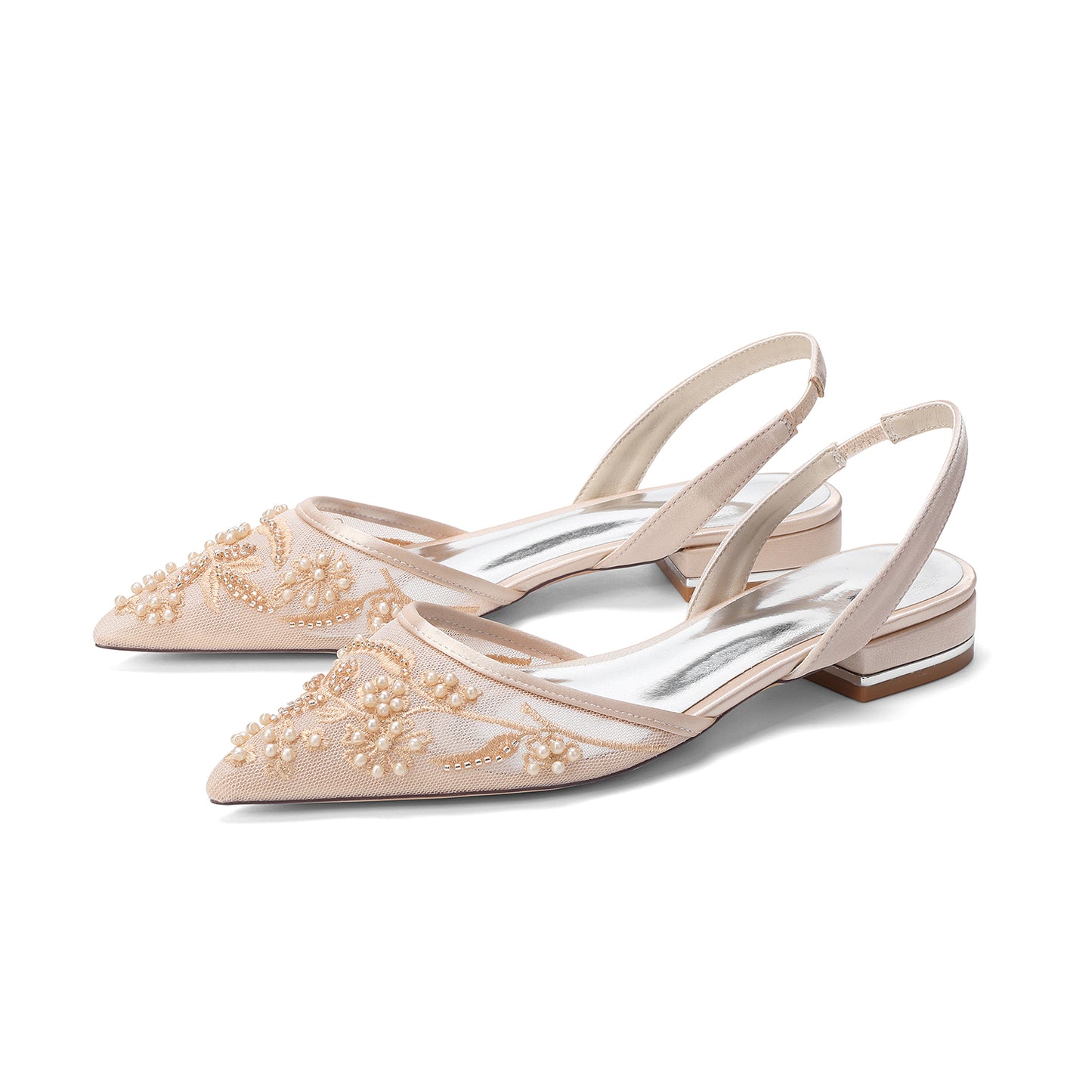Lace Silk-Like Pearl Embroidered Mesh Flat Shoes CK0496