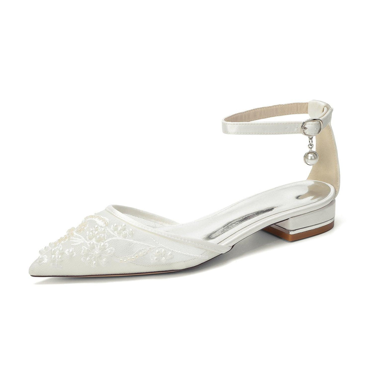 Lace Silk-Like Pearl Embroidered Mesh Flat Shoes CK0498 - 10 Days / Ivory / 35 - COCOMELODY