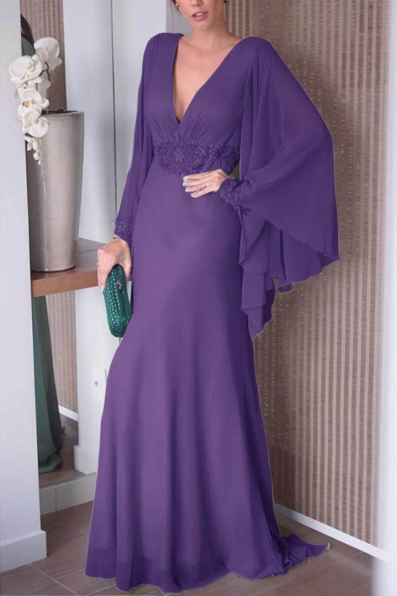 Sheath-Column Sweep-Brush Train Chiffon Mother Dress CM0077 - COCOMELODY