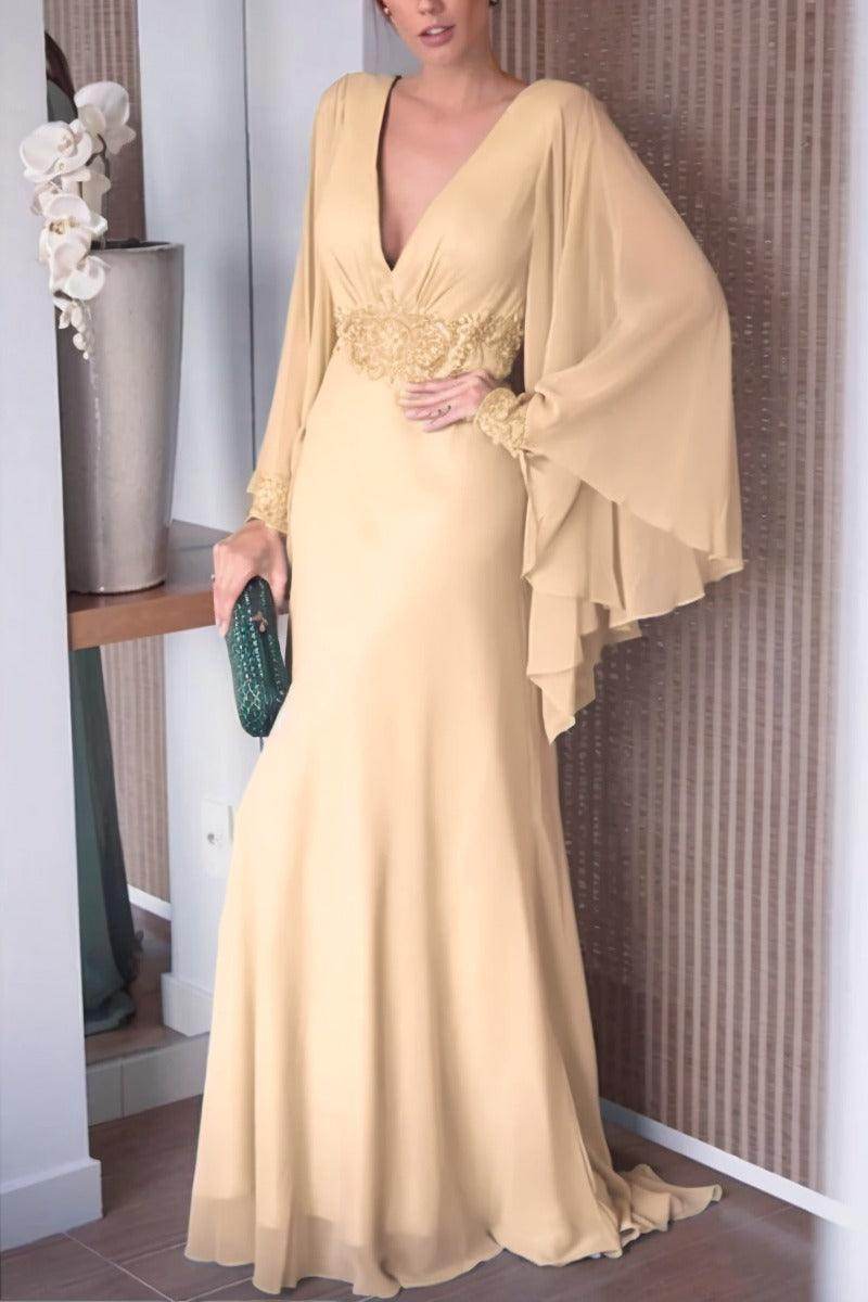 Sheath-Column Sweep-Brush Train Chiffon Mother Dress CM0077 - COCOMELODY