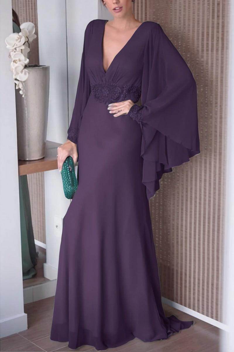 Sheath-Column Sweep-Brush Train Chiffon Mother Dress CM0077 - COCOMELODY