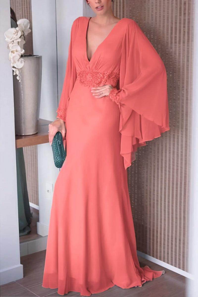 Sheath-Column Sweep-Brush Train Chiffon Mother Dress CM0077 - COCOMELODY