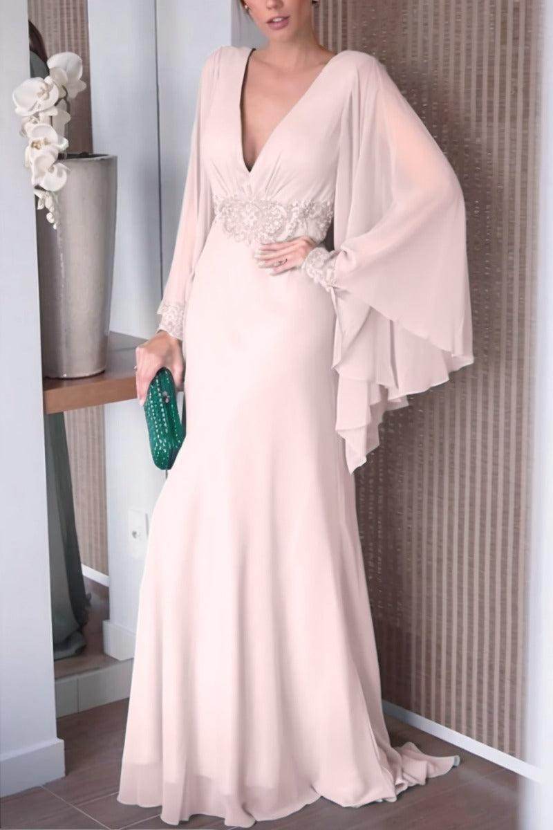 Sheath-Column Sweep-Brush Train Chiffon Mother Dress CM0077 - COCOMELODY