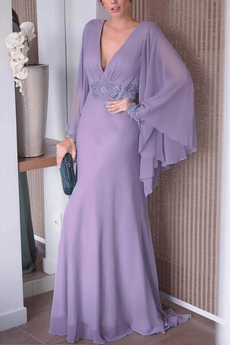 Sheath-Column Sweep-Brush Train Chiffon Mother Dress CM0077 - COCOMELODY