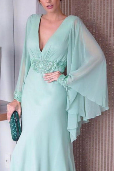 Sheath-Column Sweep-Brush Train Chiffon Dress CM0077