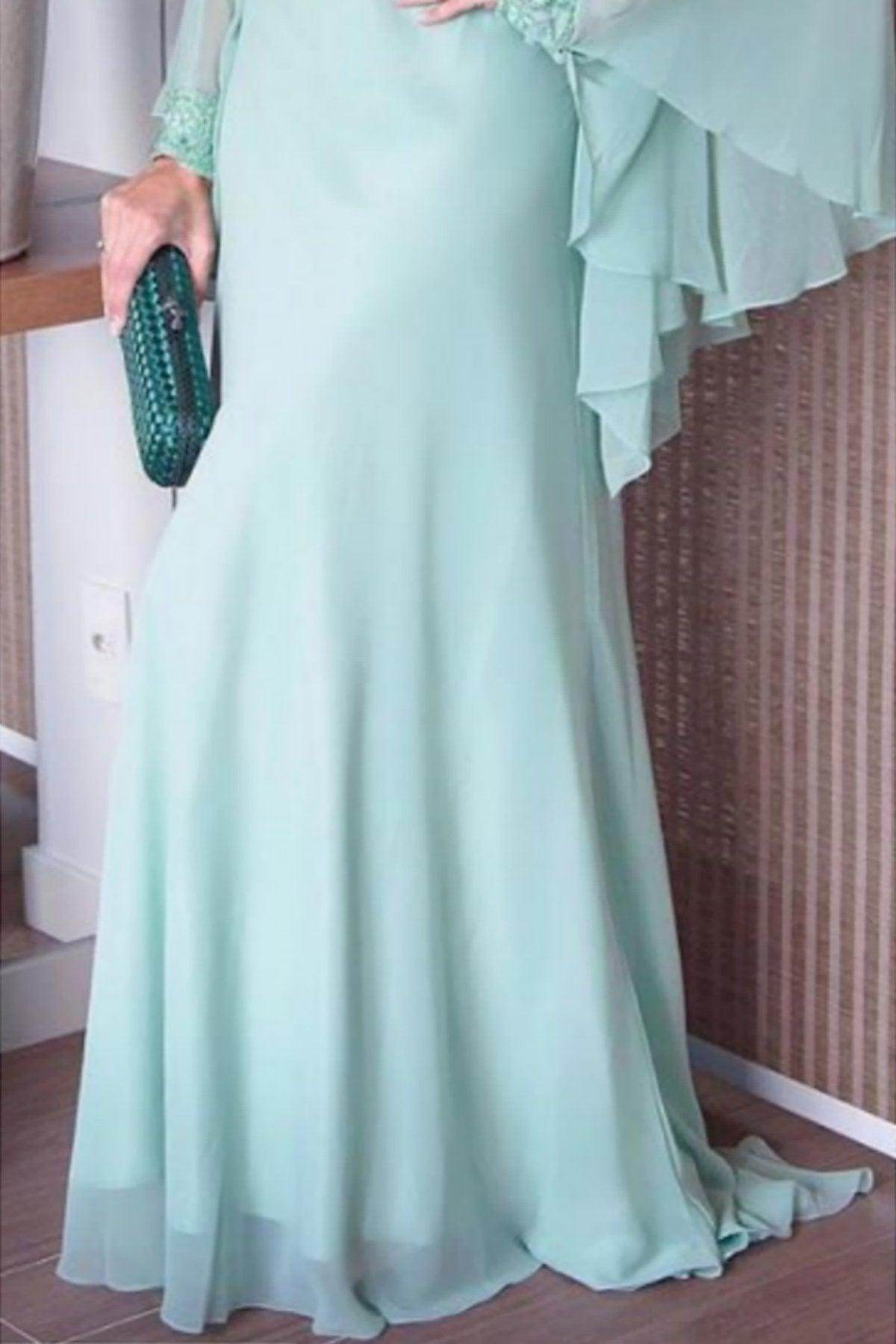 Sheath-Column Sweep-Brush Train Chiffon Mother Dress CM0077 - COCOMELODY