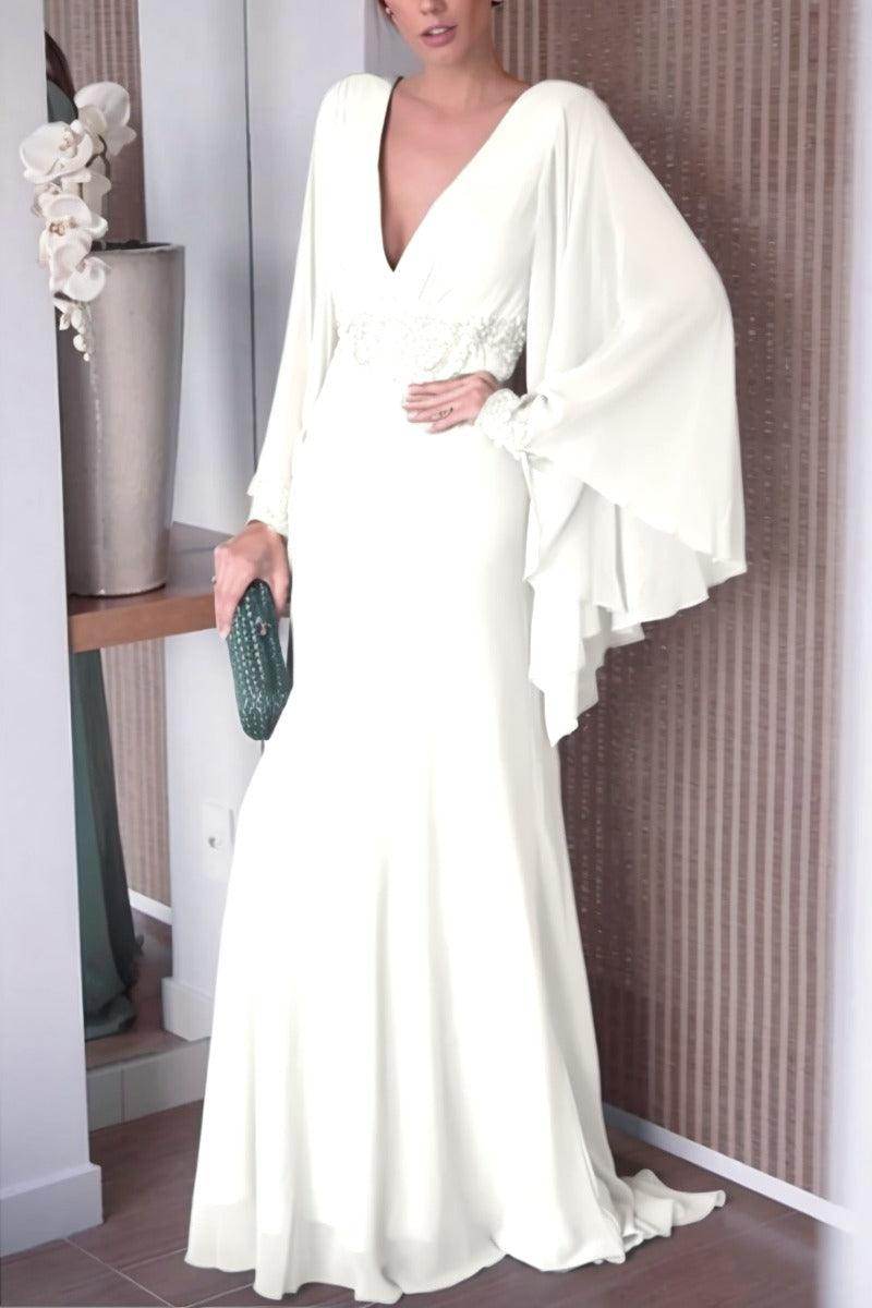 Sheath-Column Sweep-Brush Train Chiffon Mother Dress CM0077 - COCOMELODY