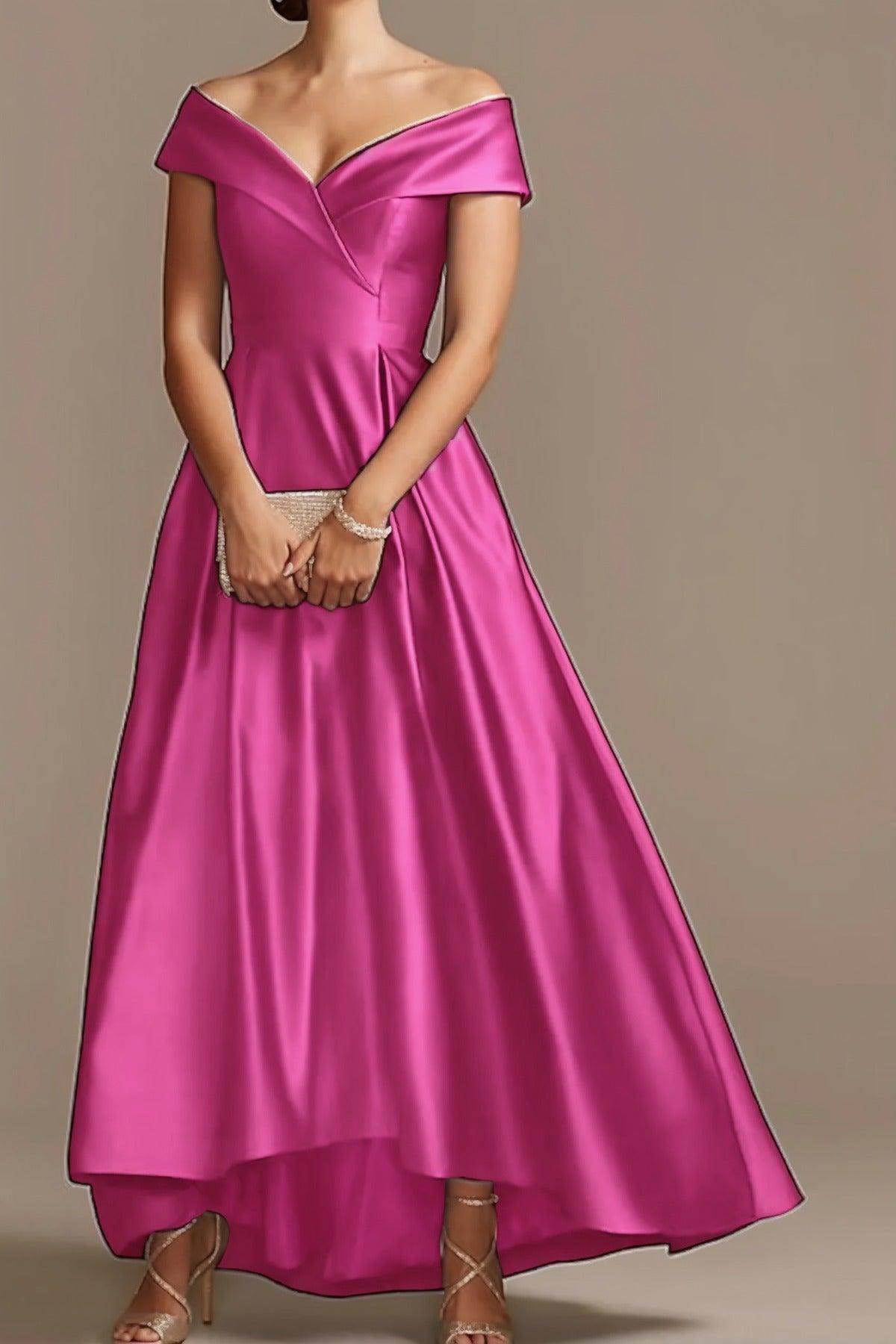 High Low Ankle Length Satin Mother Dress CM0078 - COCOMELODY