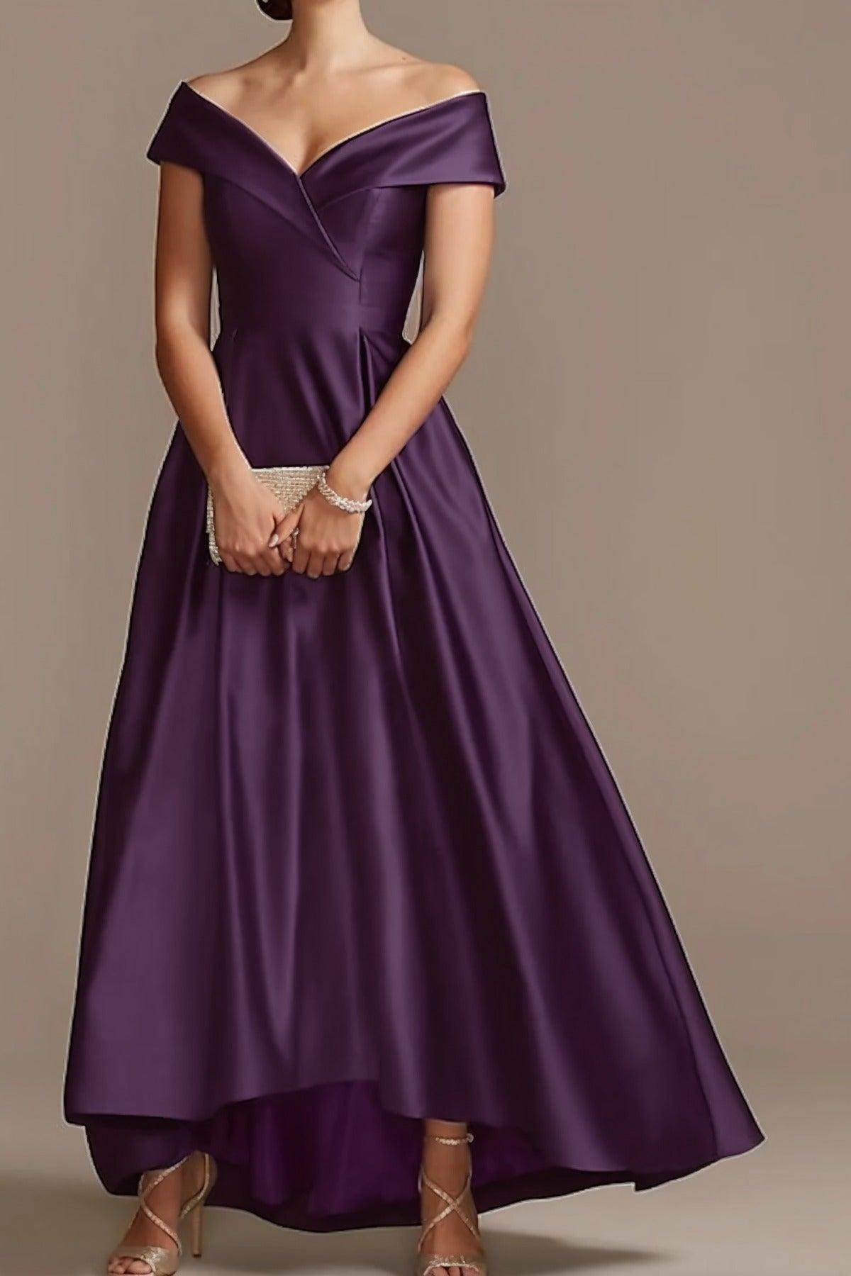 High Low Ankle Length Satin Mother Dress CM0078 - COCOMELODY