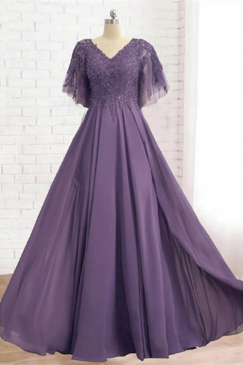 A-Line Floor Length Chiffon Mother Dress CM0079 - COCOMELODY
