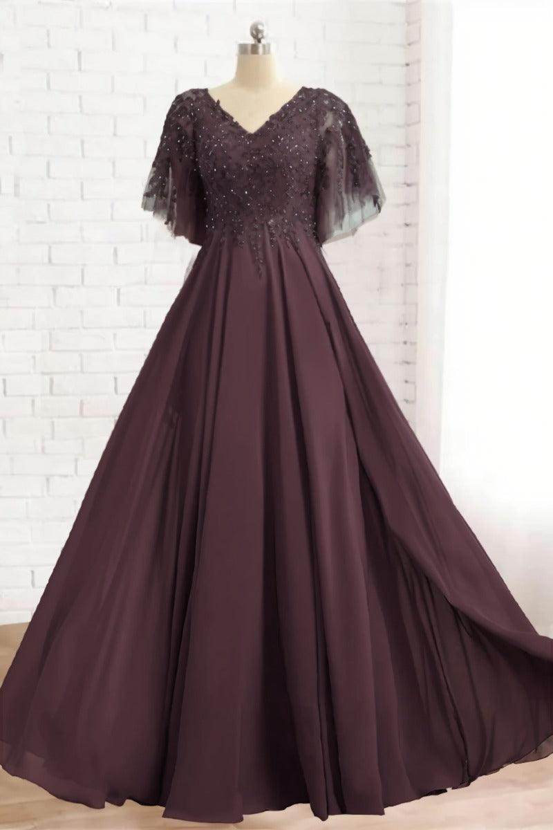 A-Line Floor Length Chiffon Mother Dress CM0079 - COCOMELODY