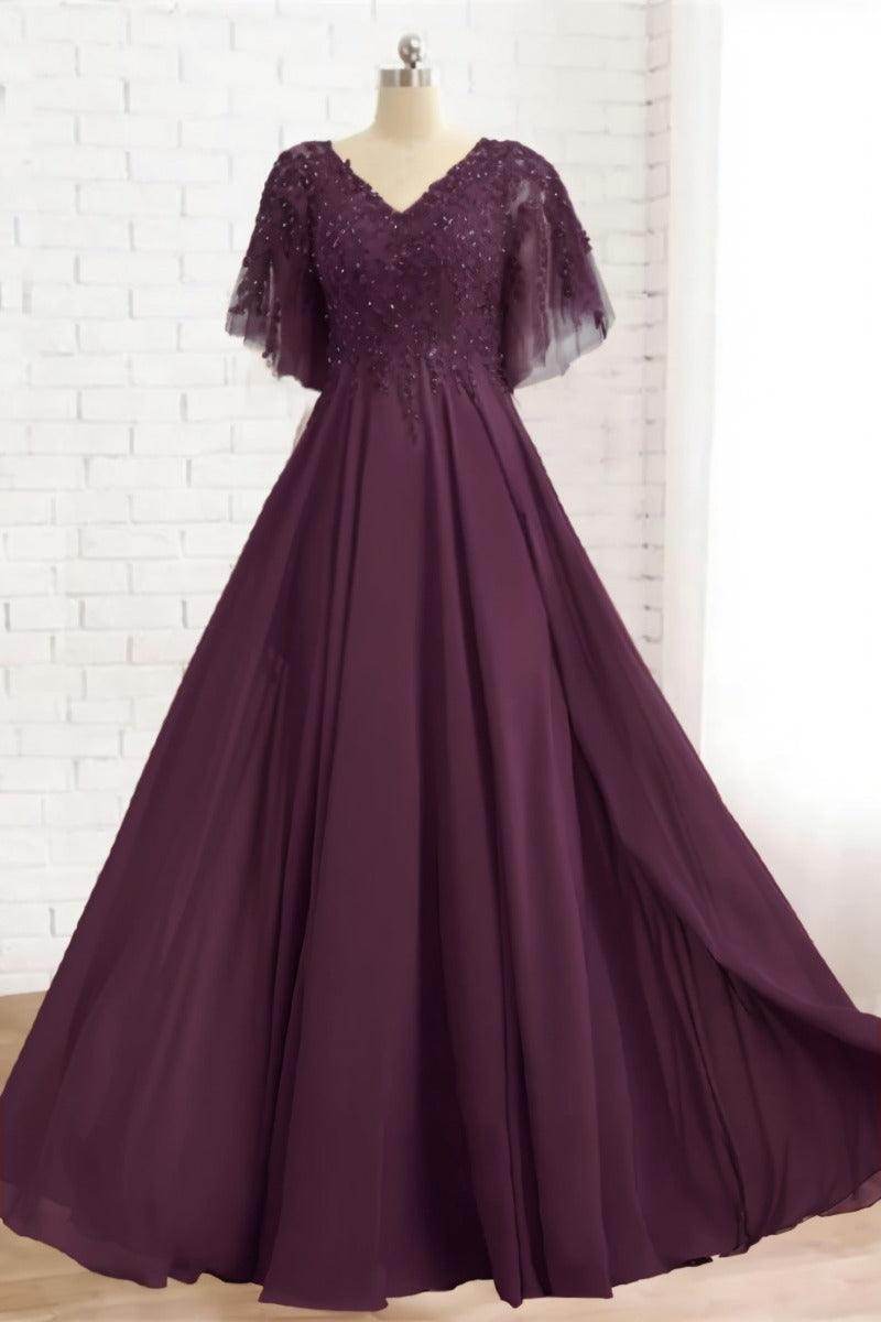 A-Line Floor Length Chiffon Mother Dress CM0079 - COCOMELODY