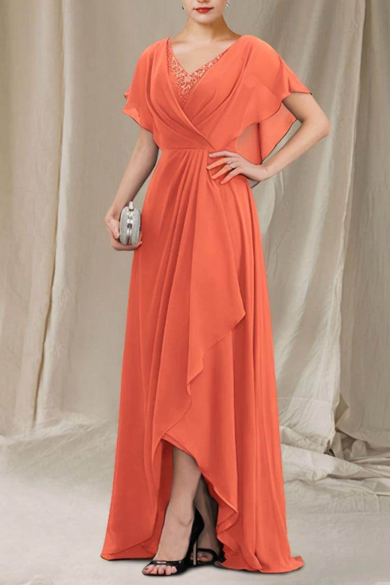 A-Line Sweep-Brush Train Chiffon Mother Dress CM0080 - COCOMELODY