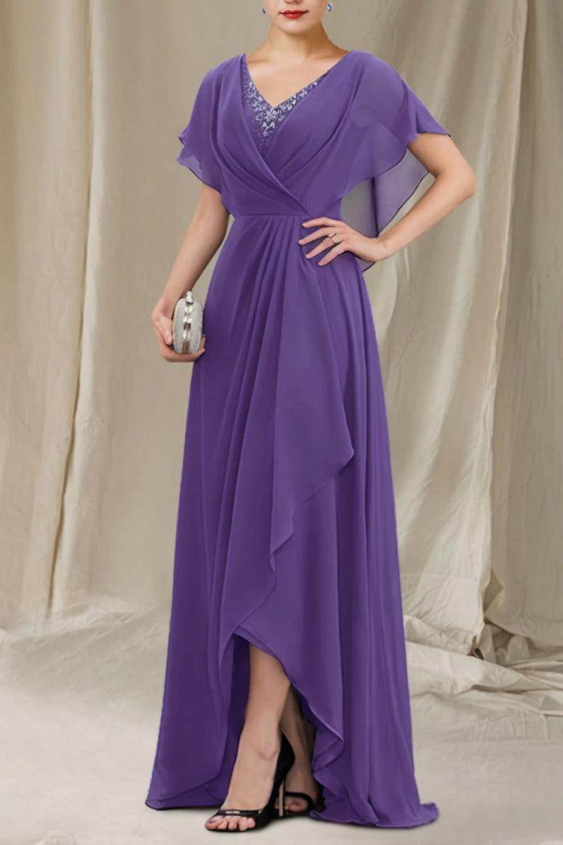 A-Line Sweep-Brush Train Chiffon Mother Dress CM0080 - COCOMELODY