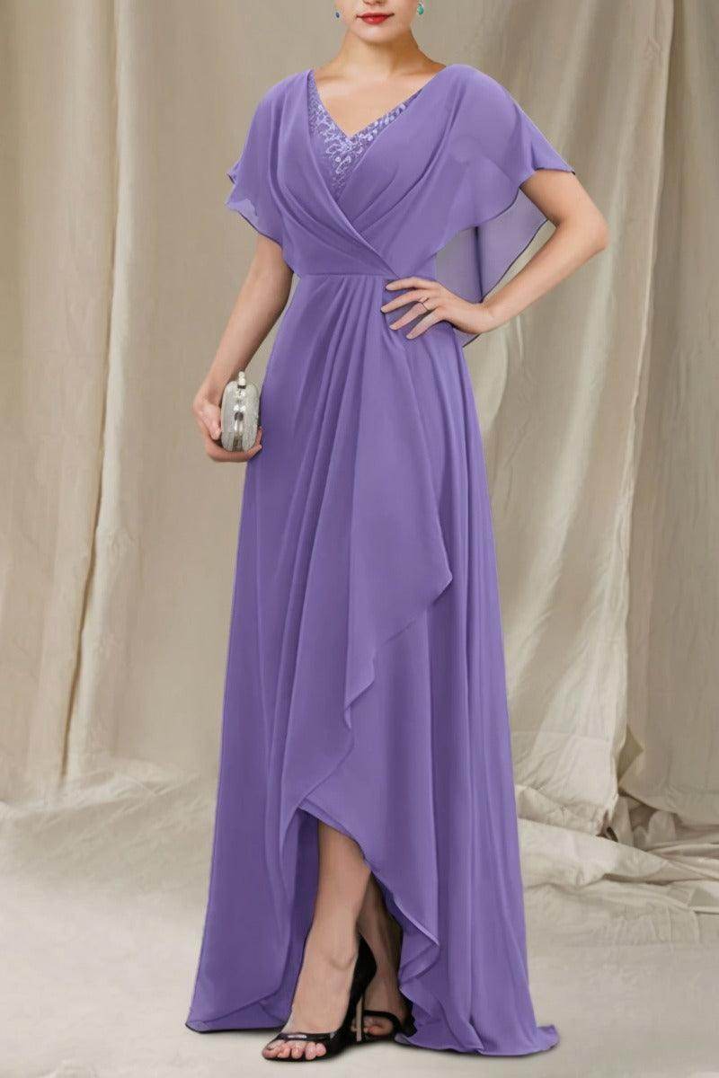 A-Line Sweep-Brush Train Chiffon Mother Dress CM0080 - COCOMELODY