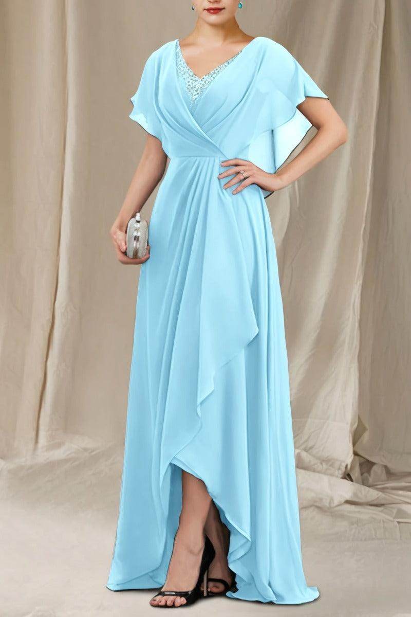 A-Line Sweep-Brush Train Chiffon Mother Dress CM0080 - COCOMELODY