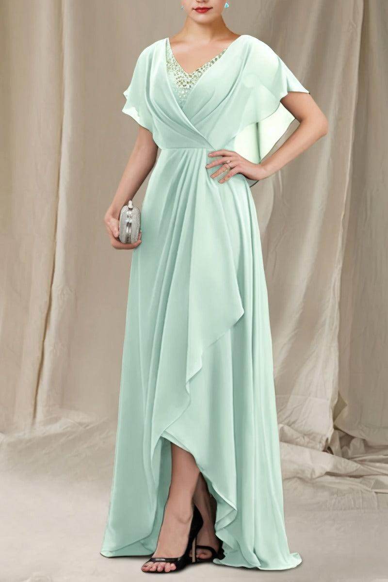 A-Line Sweep-Brush Train Chiffon Mother Dress CM0080 - COCOMELODY