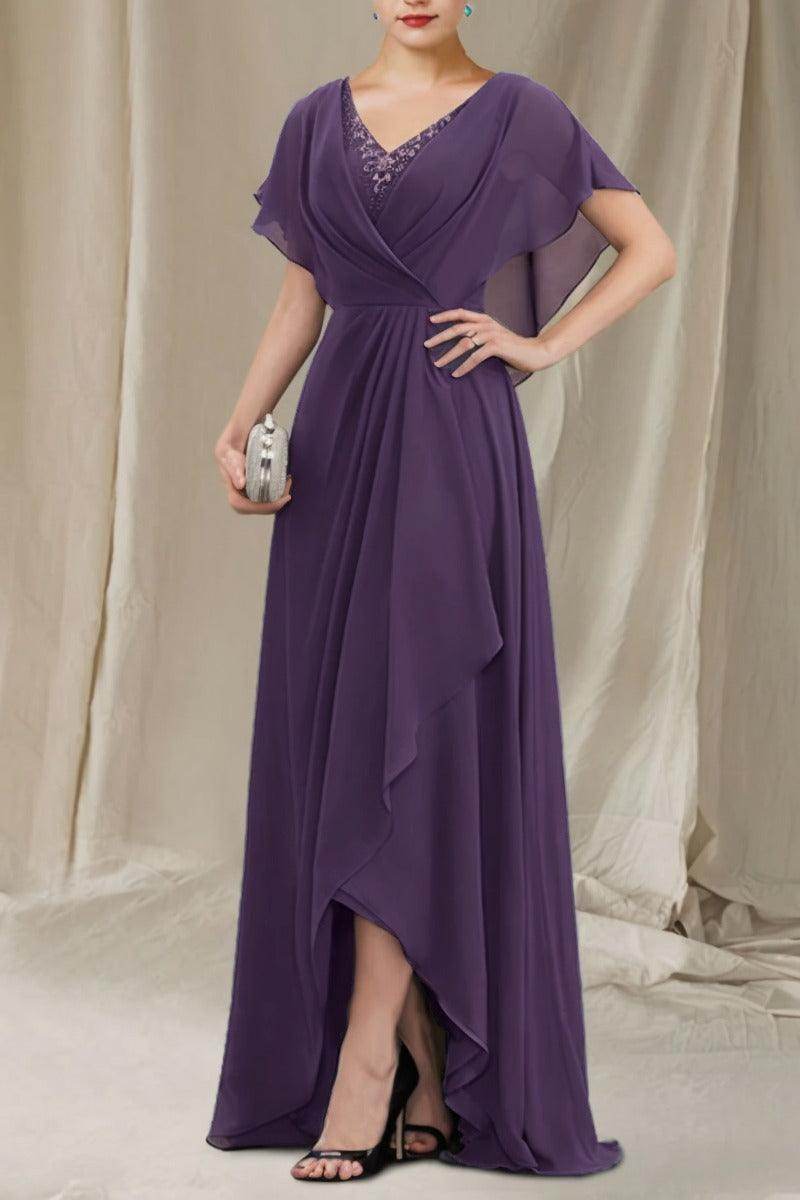 A-Line Sweep-Brush Train Chiffon Mother Dress CM0080 - COCOMELODY
