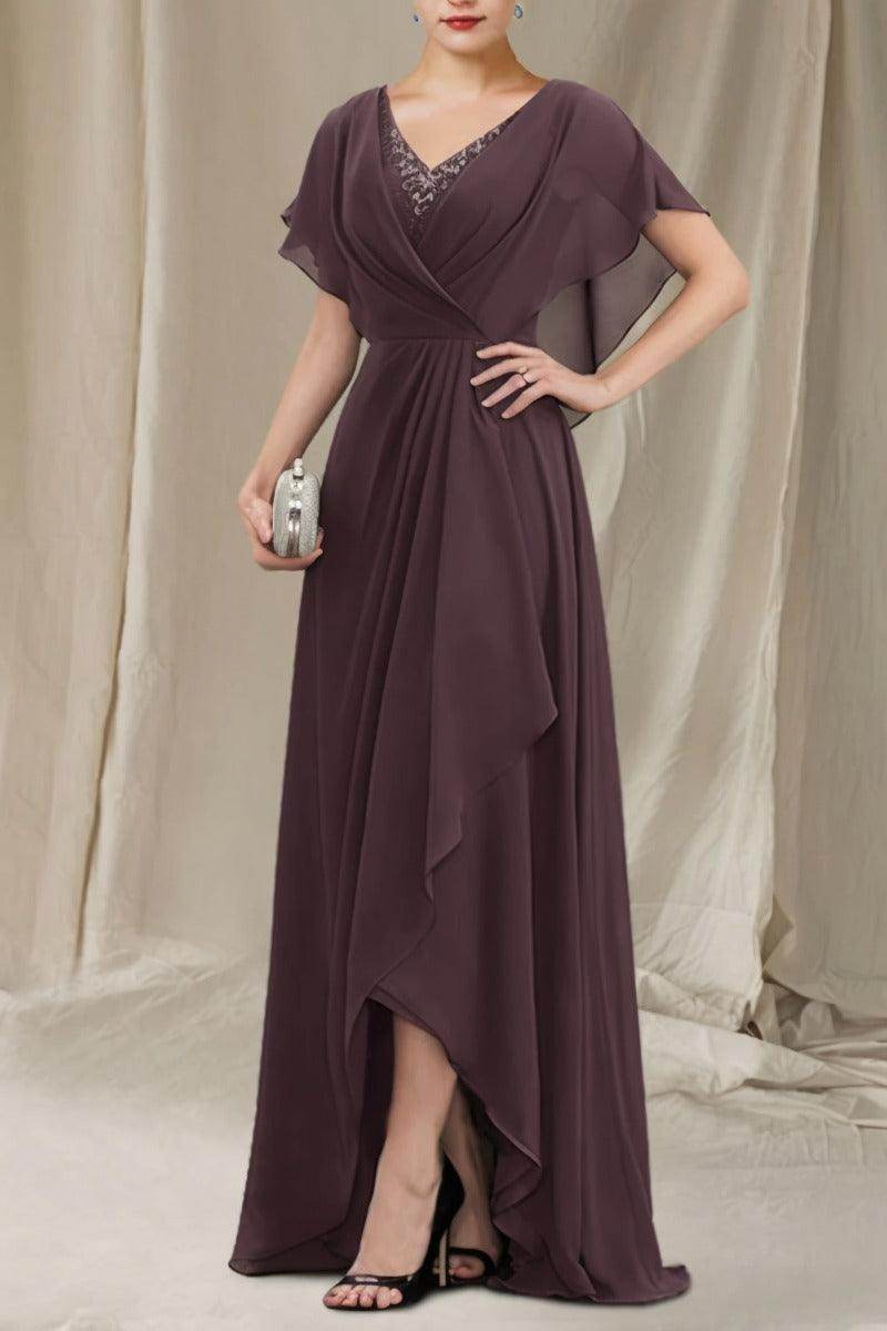 A-Line Sweep-Brush Train Chiffon Mother Dress CM0080 - COCOMELODY