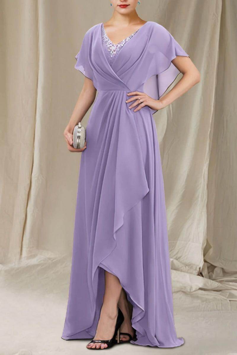 A-Line Sweep-Brush Train Chiffon Mother Dress CM0080 - COCOMELODY