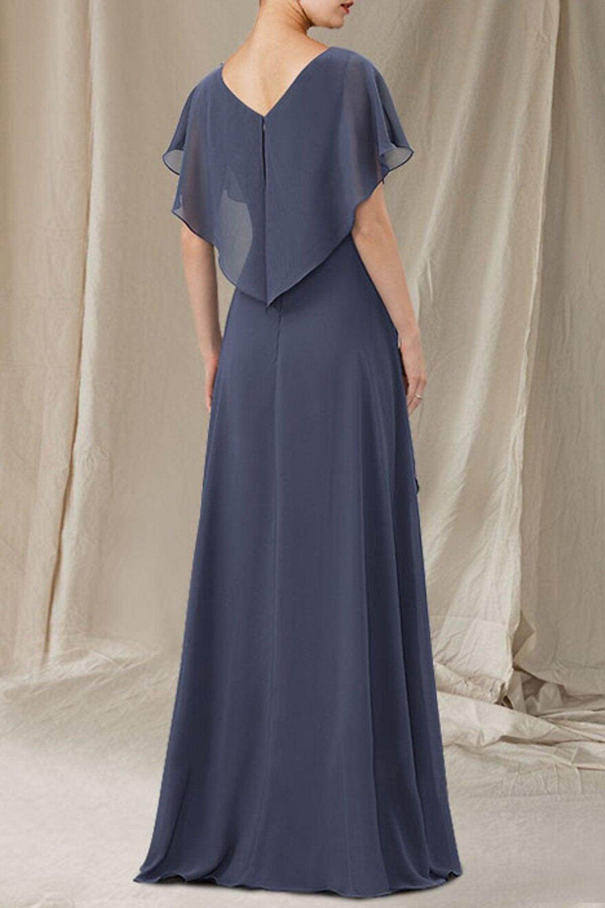 A-Line Sweep-Brush Train Chiffon Dress CM0080