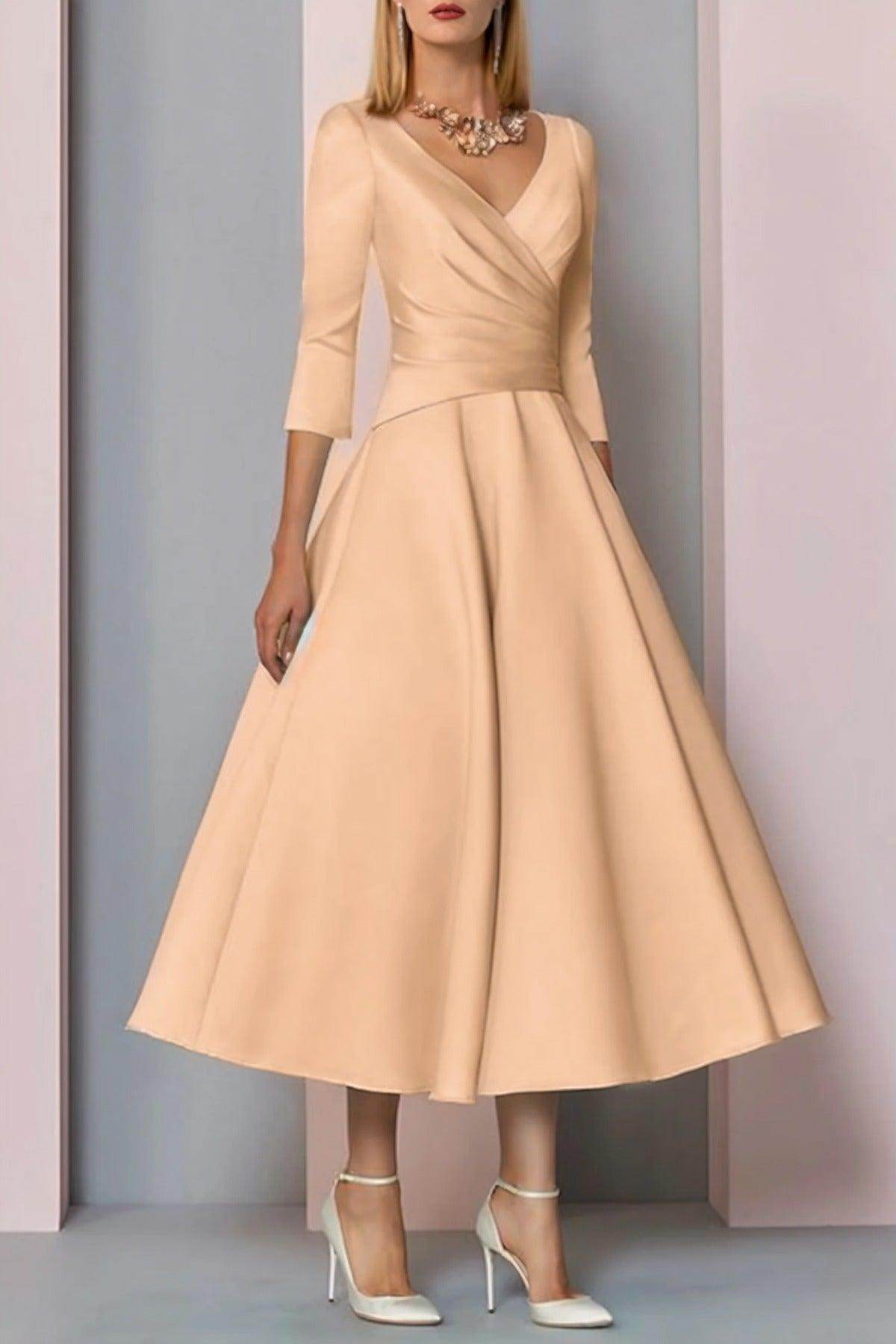 A-Line Tea Length Satin Mother Dress CM0081 - COCOMELODY